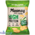 Moonsy High Protein 24%, Zielona Cebulka - cieniutkie chipsy z soczewicy 50% mniej tłuszczu