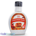 Butelka syropu Guiltfree Choc Zero Cinnamon Maple bez cukru z etykietą przedstawiającą naleśniki i laski cynamonu