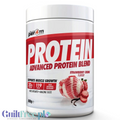 Odżywka białkowa Guiltfree Per4m Advanced Protein Blend o smaku kremu truskawkowego w białym opakowaniu 800g