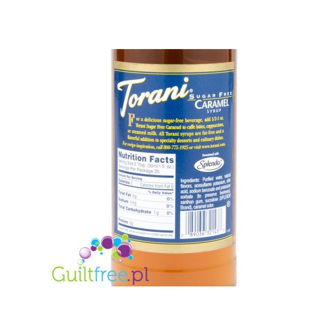 Torani Sugar Free Caramel Syrup - Sugar free caramel syrup, contains sweeteners