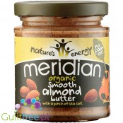 Meridian smooth almond butter 100% nuts - almond butter with roasted almonds in skins, ground smoothly, with no added sugar