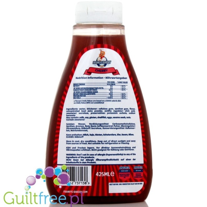 Franky's Bakery Zerup Cherry - syrup without sugar with a cherry flavor, contains sweeteners