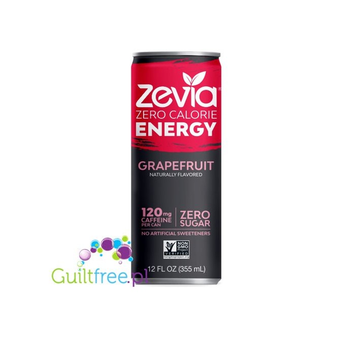 Zevia Energy Grapefruit - a carbonated sugar-free drink with a grapefruit flavor, contains a sweetener (stevia)