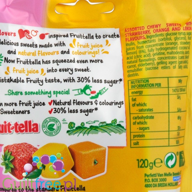 Fruitella 30% mniej cukru, cukierki truskawkowo-pomarańczowe