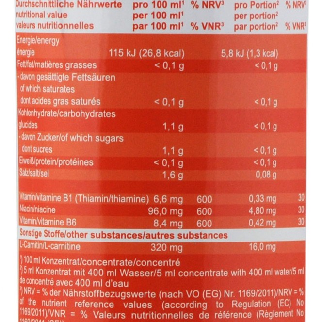 Vital Drink Blood Orange 1L - koncentrat bez cukru z L-karnityną i witaminami