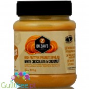 Dr. Zak's high protein peanut spreads white chocolate & coconut - peanut butter with whey protein isolate, white chocolate and c