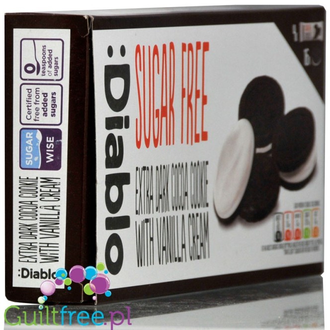 Diablo sugar free dark cocoa cookie with vanilla cream