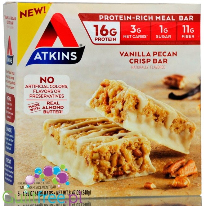 Atkins Meal Vanilla Pecan Crisp Bar box of 5 bars