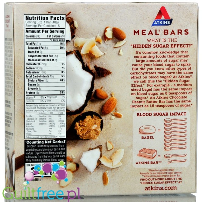 Atkins Meal Almond & Coconut box x 5 protein bars