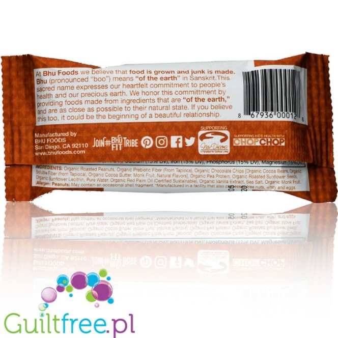 Bhu Vegan Organic Pea Protein Bar, Peanut Butter Chocolate Chip