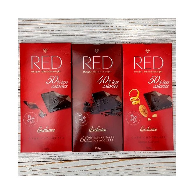RED Chocolette no sugar added dark chocolate, 60% cocoa, 40% less calories