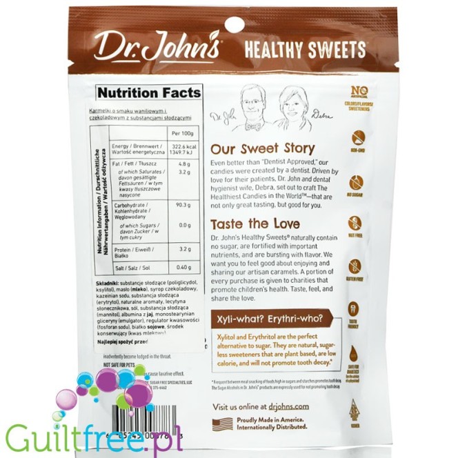 Dr. John's Healthy Sweets Caramel Swirls - Naturalne karmelki waniliowe bez cukru z ksylitolem