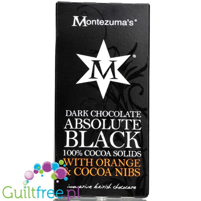 Montezuma's Absolute Black 100% Cocoa Solids with Orange & Cocoa Nibs 100G