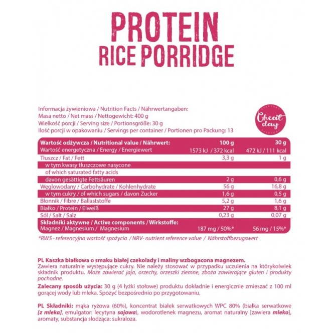 AllNutrition Protein Rice Porridge White Chocolate Raspberry - proteinowa kaszka ryżowa, smak Malina & Biała Czekolada