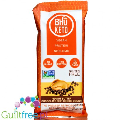 Bhu Foods Keto Bar, Peanut Butter Chocolate Chip Cookie Dough - wegański baton białkowy bez cukru