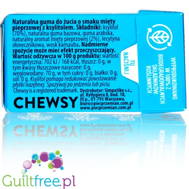 Chewsy Peppermint sugar free chewing gum with xylitol