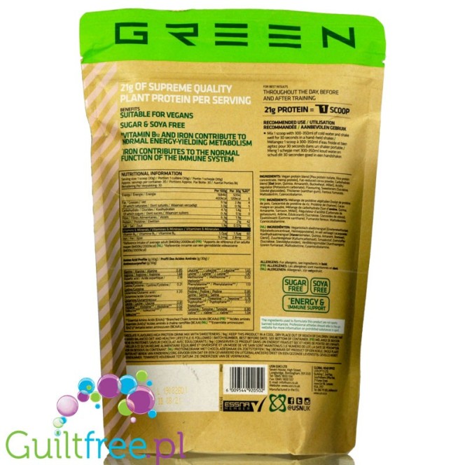 USN Green 100%  Pure Vegan Protein Blend, Chocolate 0,9kg