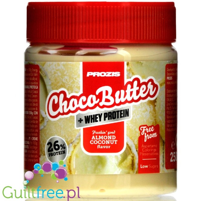 Prozis Whey Choco Butter Coconut - Almond - migdałowo-kokosowy krem proteinowy bez cukru