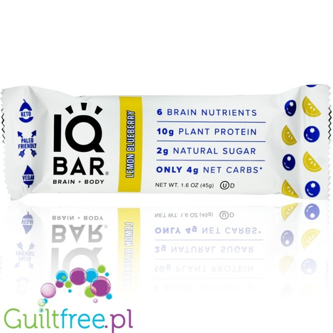 IQ Bar Lemon Blueberry Brain & Body wegański baton białkowy z Lion's Mane, MCTs, Omega-3 i choliną