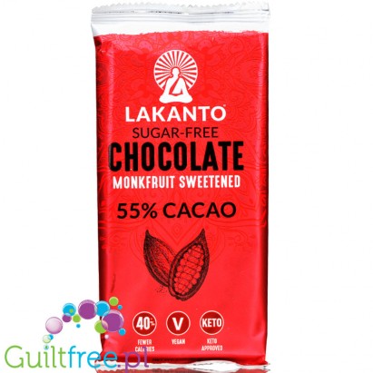 Lakanto Sugar Free, Monkfruit Sweetened 55% Chocolate Bar, Original