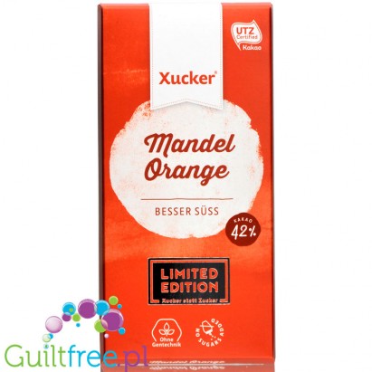 Xucker sugar free milk chocolate with almonds & orange, sweetened with Finnish xylitol only
