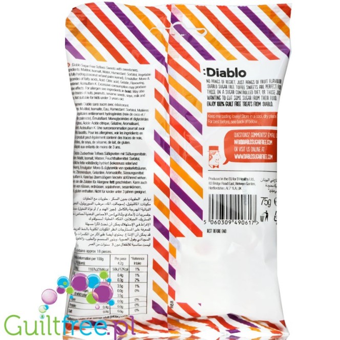 Diablo Fruit Toffees sugar free soft candies
