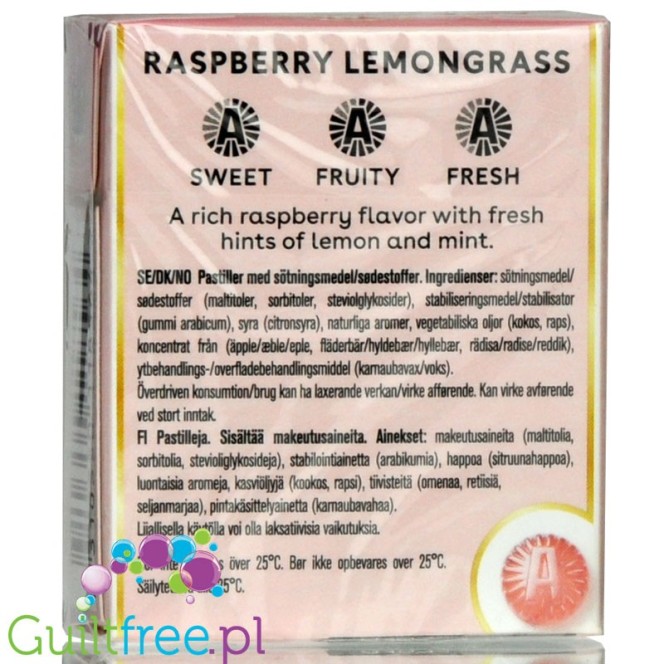 Läkerol Raspberry Lemongrass  lukrecja bez cukru ze stewią, Malina & Trawa Cytrynowa