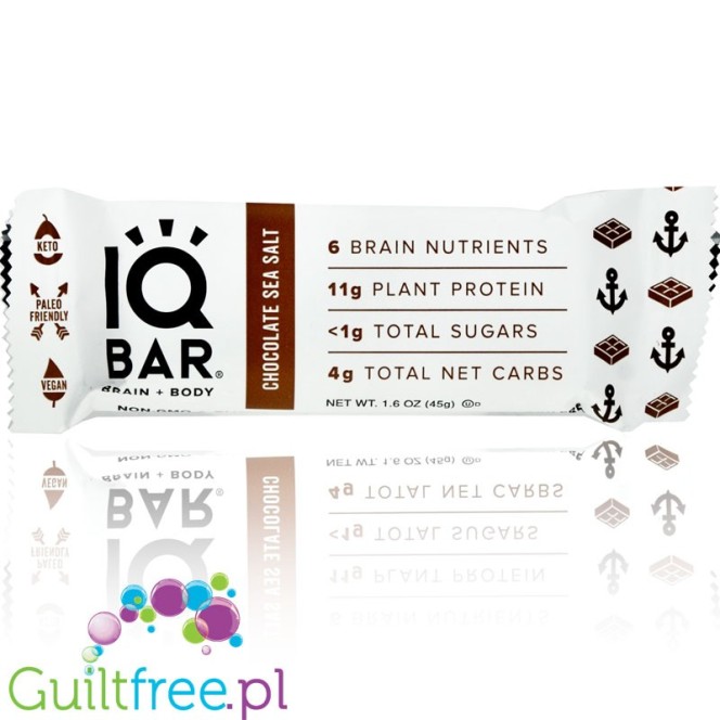 IQ Bar Chocolate & Sea Salt Brain & Body plant protein bar with Lion's Mane, MCTs, Omega-3, flavonoids, vitamin-E and choline