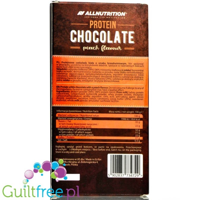 AllNutrition Protein White Chocolate with sugar free Peach filling