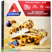 Atkins Blueberry Greek Yogurt baton białkowy z masłem migdałowym i pekanami, pudełko x 5 batonów