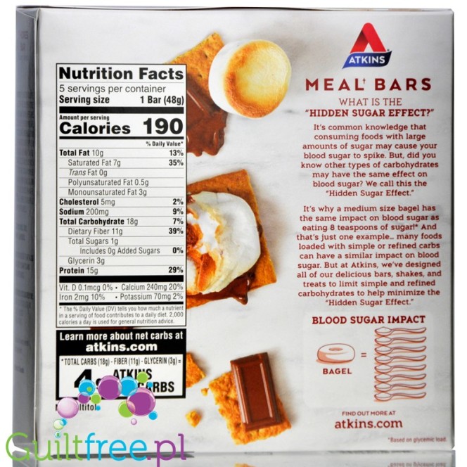 Atkins Meal S'mores  protein bar, box of 5 bars