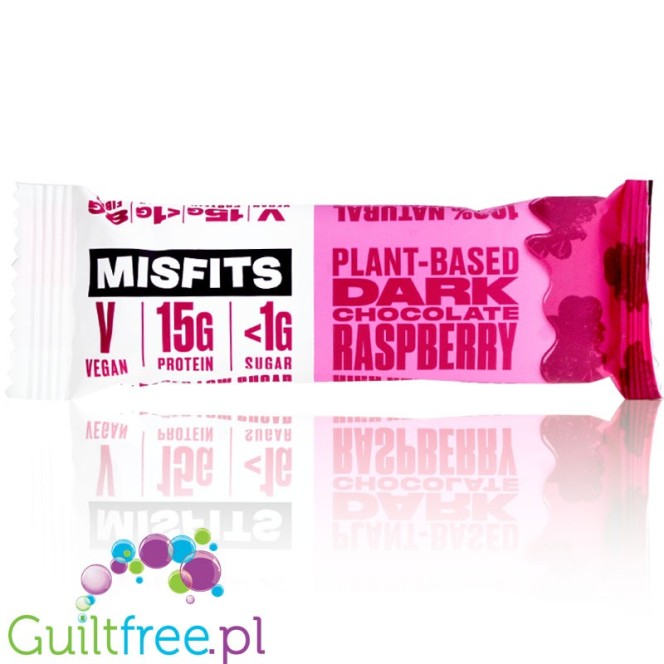 MisFits Plant Dark Chocolate Raspberry - triple layered vegan protein bar