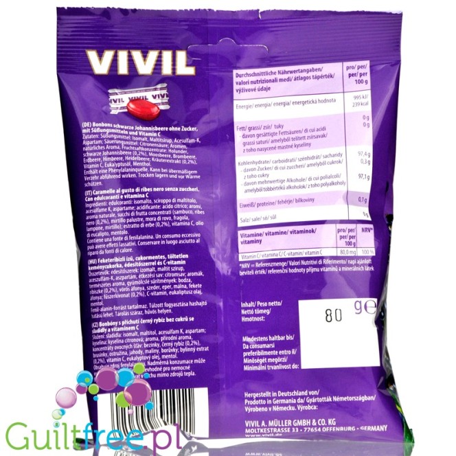 Vivil Blackcurrant  sugar free candies with vit C