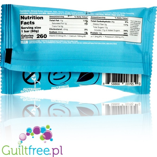 MTS Outright Almond Oatmeal Raisin - naturalny baton białkowy bez glutenu i słodzików, z Machine Whey WPI 90