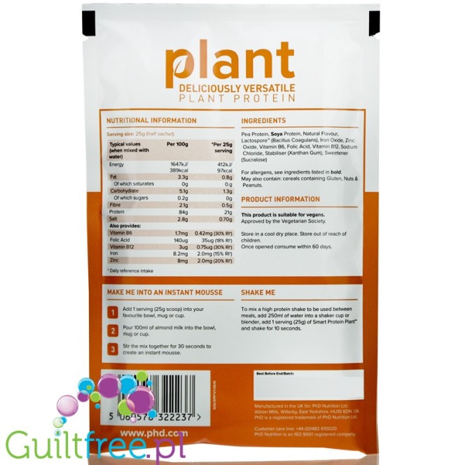 Phd Smart Protein™ Plant Salted Caramel single sachet 50g, vegan protein powder