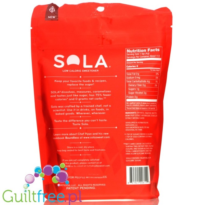 Sola Low Calorie Sweetener 16oz, with tagatose and monk fruit