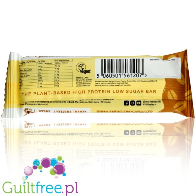 MisFits Plant White Chocolate Peanut - wegański baton proteinowy ze stewią i ksylitolem