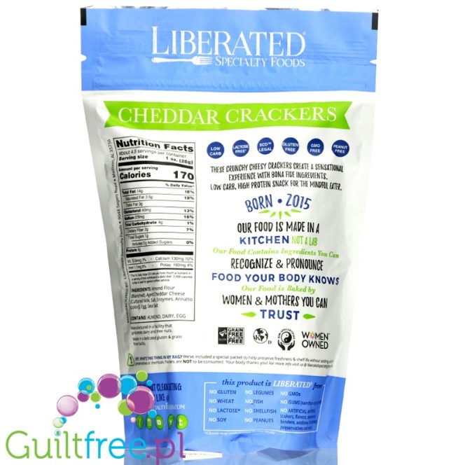 Liberated Specialty Foods Low Carb, Grain Free Crackers, Cheddar 4.5 oz