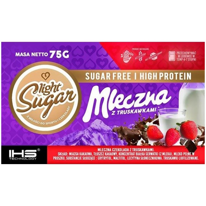 Light Sugar Milk & Strawberries - protein chocolate with no added sugar, no lactose
