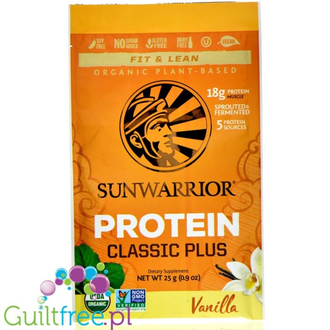 Sunwarrior Protein Classic Plus, Vanilla - wegańska odżywka białkowa z acai, goji i quinoa, saszetka