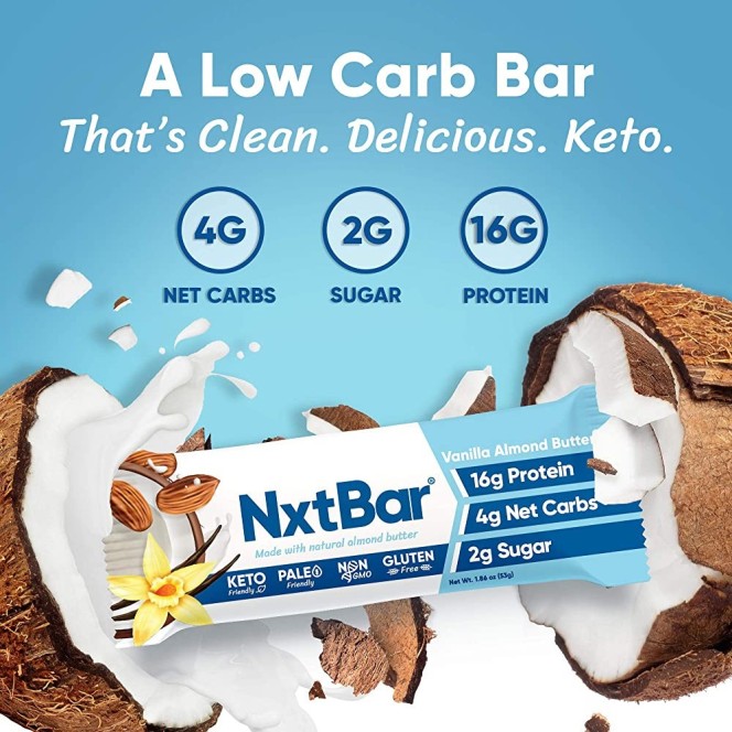 Nxt Bar Protein Bar, Vanilla Almond vegan paleo keto bar