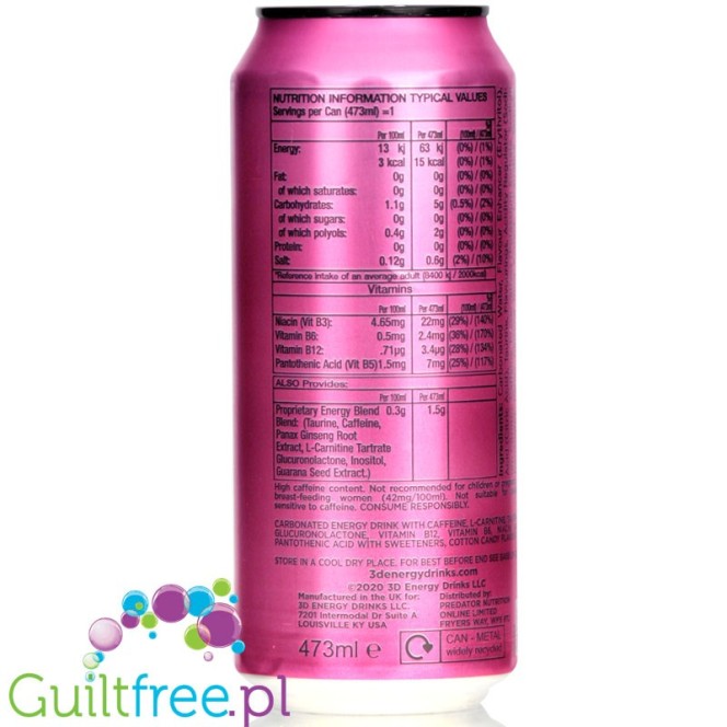 3D Pink - Cotton Candy sugar free energy drink