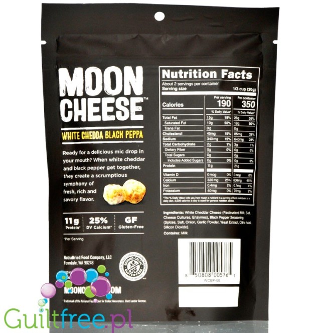 Moon Cheese Snacks, Chedda Black Pepper - carb free keto crunchy bites