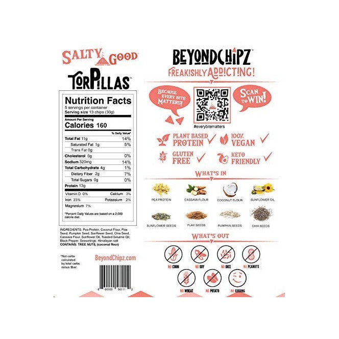 BeyondChipz Tortillas High Protein Tortilla Chips, Salty Good 5.3 oz