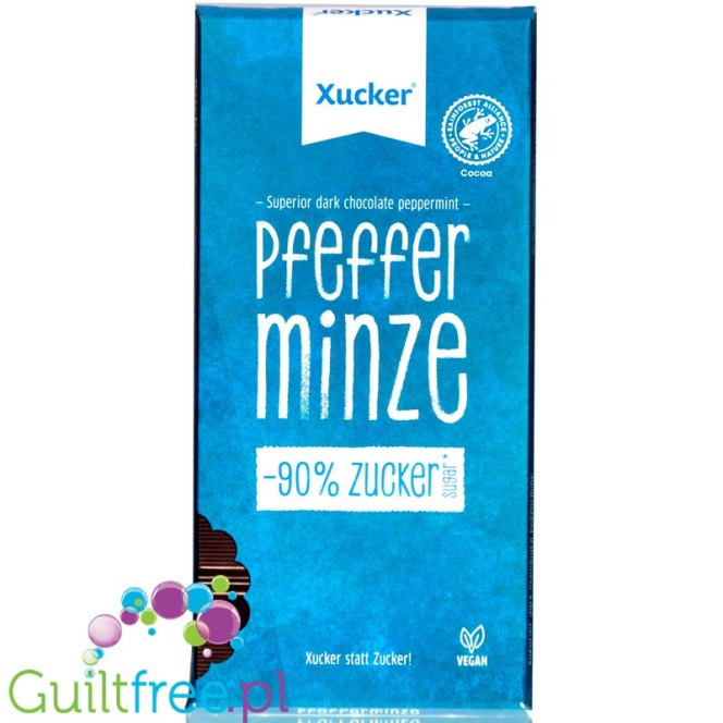 Xucker Pfeffer Minze - vegan dark chocolate 75%  with peppermint, sweetened with xylit only