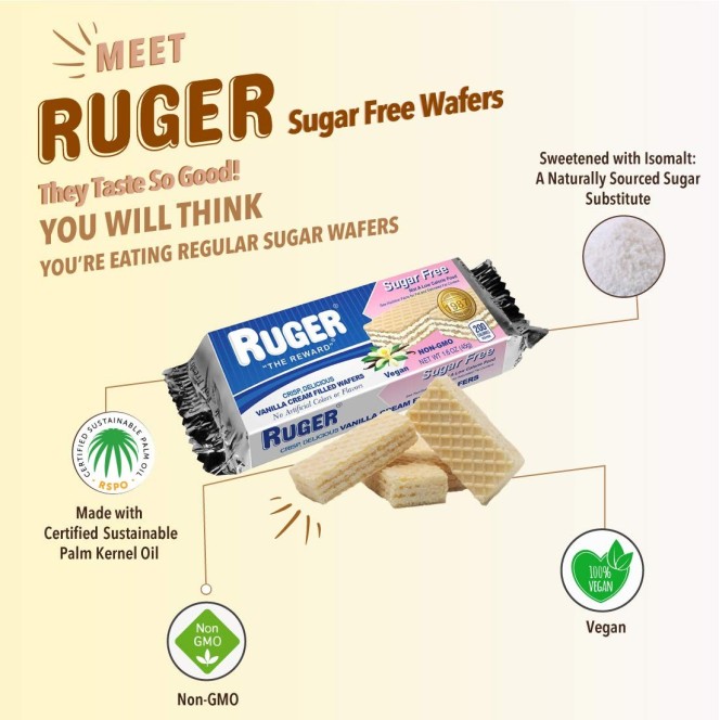Ruger Sugar Free Cream Filled Wafers, Vanilla