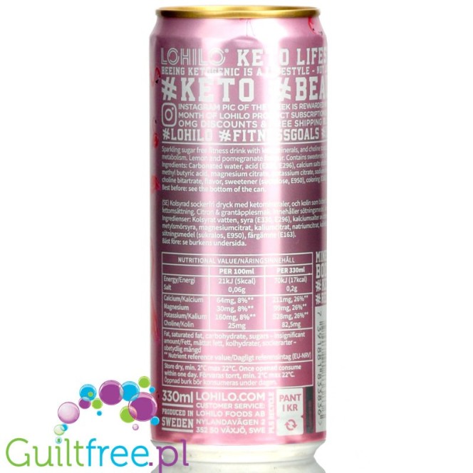 Lohilo Keto Fuel Pink Lemonade - sugar free functional drink with minerals and choline, caffeine free