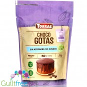 Torras Choco Drops Stevia - kropelki wegańskiej gorzkiej czekolady 60% ze stewią i erytrolem