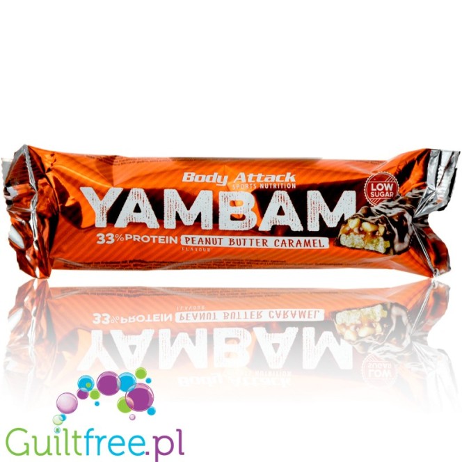 YamBam 33% High Protein Peanut Butter Caramel, protein bar with milk chocolate coating - Milk protein bar with chocolate filling