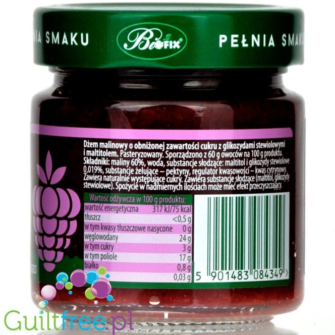 Pure & Good sugar free rapberry jam sweetened only with stevia and erythritol
